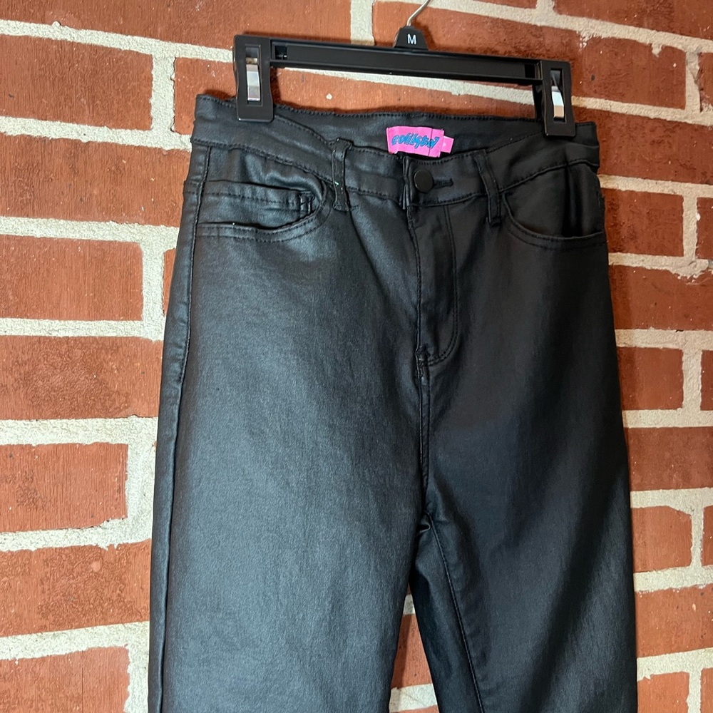 Edikted Luna Faux Leather Flare Jeans. Medium - Picture 5 of 6